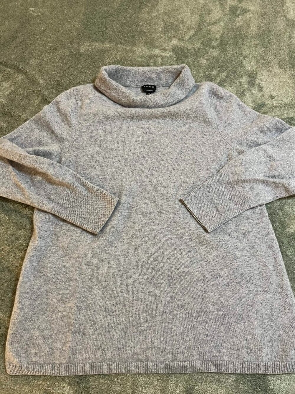 Talbots women Pure Cashmere rolled mock neck sweater long sleeve heather gray XL